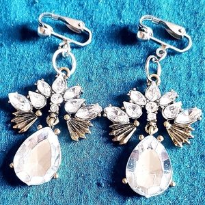 2" Silver RS Clip-On Crystal Flower Earring
